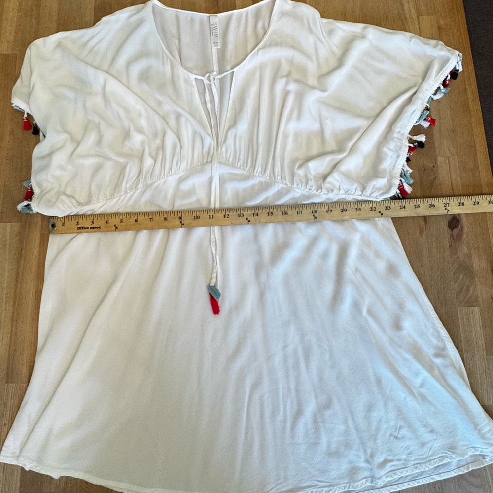 SWIM by CACIQUE Lane Bryant Cover-up White Black Red Tassels Tie Front 18/20 XXL - Picture 10 of 12
